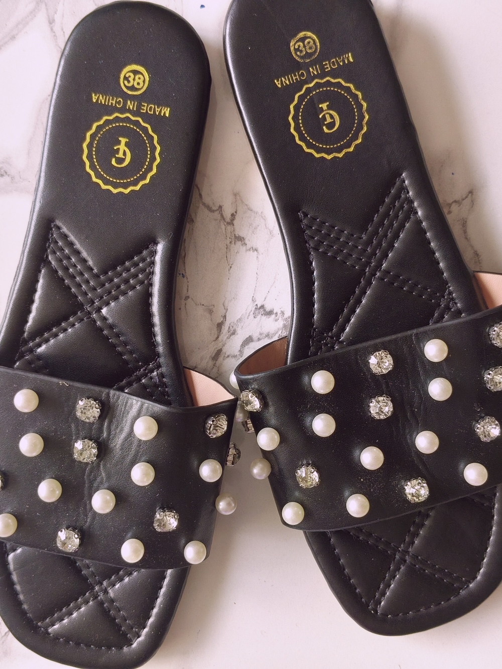Women’s Black Pearl & Crystal Embellished Slide Mules by